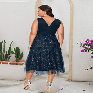 Vestido Holgado de Malla para Mujer de <span class=keywords><strong>Talla</strong></span> Grande, Vestido Casual Elegante y Sólido - Product Image 4