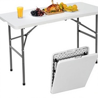 Table pliante en plastique de 4 pieds avec cadre en métal, table utilitaire portable pour l'intérieur et l'extérieur, robuste, pour le camping et les repas, blanche
