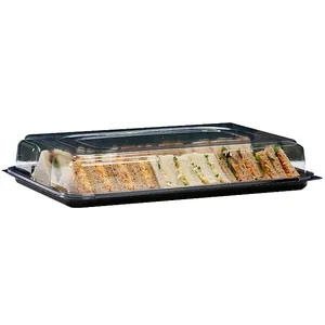 Plateau à sandwich jetable en plastique PP biodégradable personnalisé, plateau transparent réutilisable avec couvercle à dôme haut