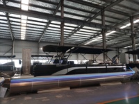 Bateau ponton de luxe 2026 en aluminium avec bar, moteur hors-bord, bateau de pêche sportive, croiseur, construction soudée, bateau ponton haut de gamme