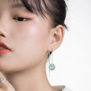 Natural <b>Emerald</b> A-grade Blue Water Double Dragon Playing S925 Silver Ear Wire Forever Star Classic Wedding Ice-grade Jadeite - Product Image 5