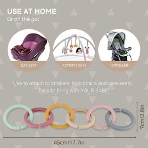 Sans BPA, vente en gros, jouet, soulagement des dents de bébé, Bracelet doux biologique, jouet, anneaux, Clip, <span class=keywords><strong>anneau</strong></span> de liaison en Silicone - Product Image 5