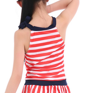 Traje de baño a rayas para niñas, estilo falda de dos piezas, que absorbe la humedad, transpirable, azul marino - Product Image 3