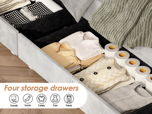 LUXE nhung nền tảng khung giường với LED đầu giường, 4 ngăn kéo lưu trữ, điều chỉnh chiều cao, không có hộp mùa xuân cần thiết, Nữ Hoàng - Product Image 3