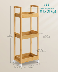 SONGMICS <span class=keywords><strong>Étagère</strong></span> de rangement multifonctionnelle durable et écologique avec <span class=keywords><strong>roulettes</strong></span>, 3 niveaux, en bambou, gain de place, pour salle de bain - Product Image 6