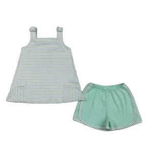 Conjuntos de Ropa de Boutique RTS para Niñas, Camiseta sin Mangas con Estampado de Rayas de Primavera/Otoño, Pantalones Cortos, 2 Piezas, 95% Algodón, 5% Elastano - Product Image 1