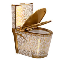 Lavabo sur pied en céramique de luxe de style chinois avec motif floral, couleur dorée, toilettes dorées