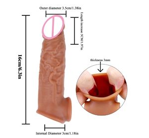 Funda Vibradora de Silicona Líquida de Doble Capa Realista para Pene, Extensor de Pene Reutilizable, Condones Reutilizables, Color Carne, 4.0*22cm, Grande - Product Image 5