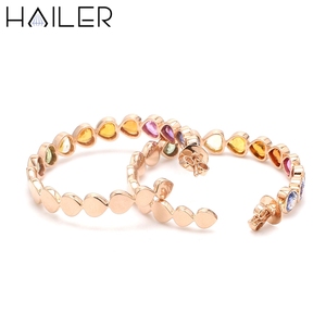 Pendientes de Aro de Colores del Arcoíris, Oro de 18K, Joyería para Mujer, Pendientes de Aro Redondos Geométricos, Pendientes Huggie de Corazó<span class=keywords><strong>n</strong></span> Abierto para Damas - Product Image 3