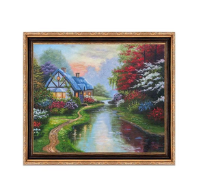 رسم يدوي للقرية تشبه الأحلام ملونة زهرة جراديرن المناظر الطبيعية كوخ عيد الميلاد لوحة زيتية - Product Image 2