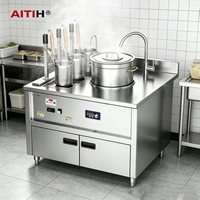 Machine de cuisson de nouilles à 3 têtes avec levage automatique et soupière intégrée pour restaurant