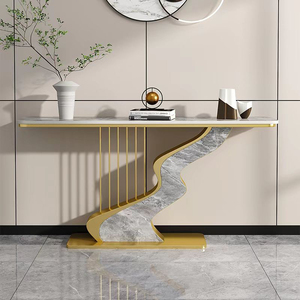 Mesa <span class=keywords><strong>Consola</strong></span> Moderna Minimalista Nórdica con Marco Metálico de Lujo Ligero y Tapa de Cuarzo para Entrada o Pasillo, Pieza Decorativa - Product Image 4
