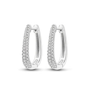 Orecchini a Cerchio in Argento 925 Placcato Oro Bianco con Cristalli Rotondi Incastonati, Stile Classico per Uso Quotidiano Femminile - Product Image 1