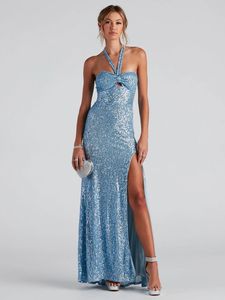 Robe de soirée élégante et sexy, style européen et américain, nouvelle collection été, avec paillettes, col halter, coupe ajustée. - Product Image 1