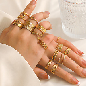 European American Style Popular <b>Open</b> Geometric <b>Ring</b> 18K Gold Plated Wide and Feminine for Wholesale - Product Image 1