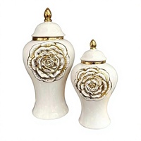 Vase Jarre Général en Porcelaine Blanche Plaqué Or de Qualité Export, Style Européen, Ornement Floral, Artisanat de Luxe Léger, Modèle