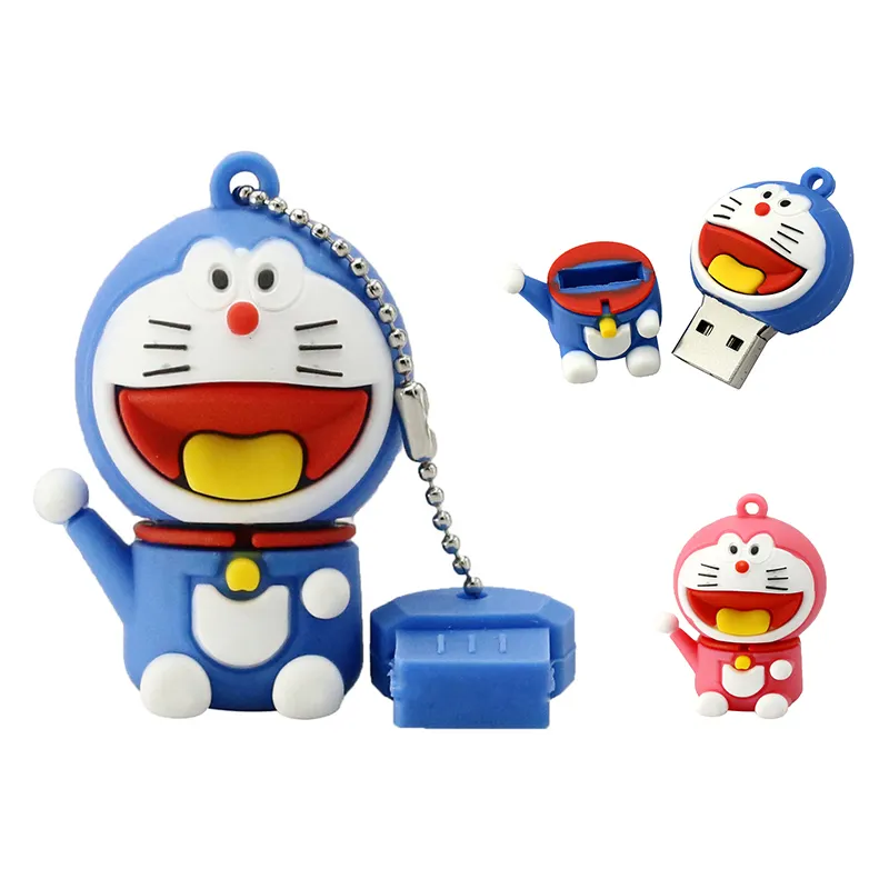 Dingdang stik memori usb bentuk kucing, flash drive kartun Doraemon 128GB 1G 256gb 3.0 GB