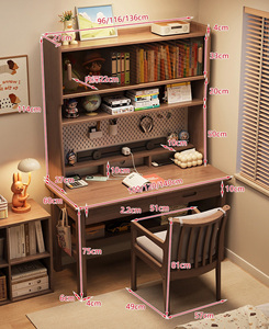 โต๊ะเรียนเด็กไม้จริงพร้อมชั้นวางหนังสือ แผงเพ็กบอร์ด และปลั๊กไฟ โต๊ะเขียนหนังสืออเนกประสงค์สำหรับห้องนอน - Product Image 6