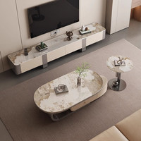 Table basse moderne minimaliste extensible et écologique avec plateau en pierre frittée, tiroir de rangement dissimulé et base en métal – Luxe pour la maison