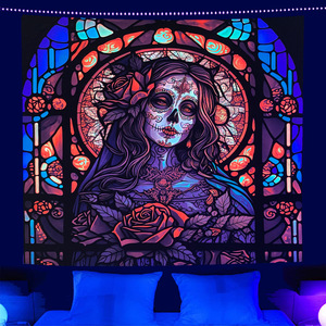 <span class=keywords><strong>Tapisserie</strong></span> fluorescente UV réactive Halloween décor <span class=keywords><strong>tapisserie</strong></span> diffusion en direct fond suspendu tissu noir lumière <span class=keywords><strong>tapisserie</strong></span> - Product Image 2