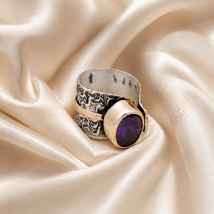 Anello Bicolore con Cristallo Viola Stile Vintage Regolabile per Donne - Product Image 5