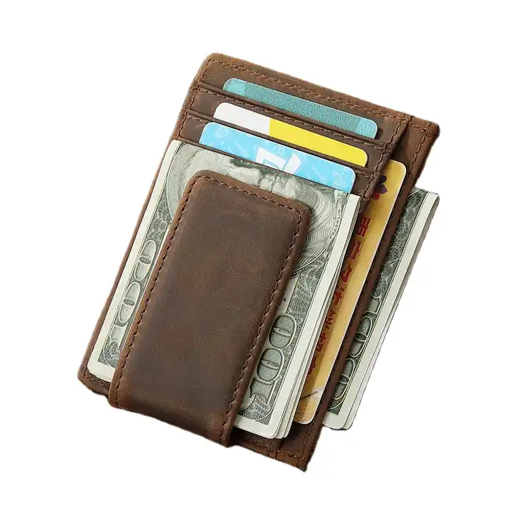 Crazy Horse Leather Money Clip Wallet Card Holder