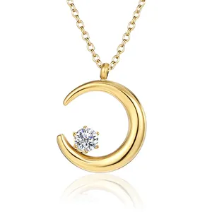 Kadın kalung moda moda elmas paslanmaz çelik altın kaplama ay ve yıldız kolye kolye zinciri