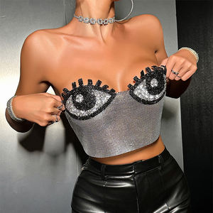 Y2K Girls Music Festival Big Eye Metal Mesh <span class=keywords><strong>Bandeau</strong></span> Top Mujeres Silver Back Lace Up Strapless Chainmail Top - Product Image 2