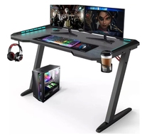 Bureau de jeu robuste noir multicolore pour la maison et le bureau, table de jeu pour gamer avec éclairage RGB, table d'ordinateur de bureau