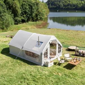 Tente Gonflable d'Extérieur 385x260x200cm en Polyester 150D à Fibres Longues, Grand Espace Intégré, Imperméable, Idéale pour le <span class=keywords><strong>Camping</strong></span>, Installation Facile - Product Image 2