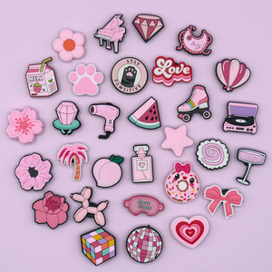 Accesorios Personalizables al por Mayor para Zapatos: Charms de Goma Suave 2D de la Serie Rosa Kawaii con Diseños de Flor, Perfume y Donut para Zuecos - Suministro a Granel - Product Image 1
