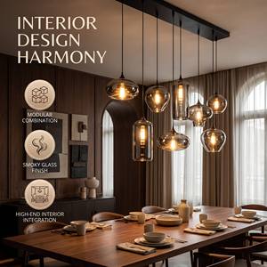 <span class=keywords><strong>Lampadario</strong></span> a Grappolo in Vetro <span class=keywords><strong>Grigio</strong></span> Fumé a 8 Luci, Stile Nordico Moderno, Personalizzabile per Ristoranti, Bar e Isole Cucina - Product Image 2