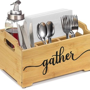Boîte à couverts en bois 18x27x14cm, design Gather, organiseur de cuisine, plateau de rangement, couleur bois naturel - Product Image 4
