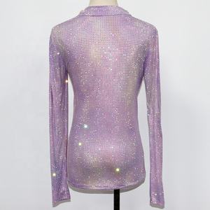 T145 tela <span class=keywords><strong>de</strong></span> <span class=keywords><strong>tul</strong></span> Sexy malla Top <span class=keywords><strong>manga</strong></span> <span class=keywords><strong>larga</strong></span> Bling Diamond Tank Top estampado brillo cristal camiseta Tops - Product Image 5