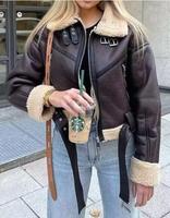 Veste Sherpa en cuir PU chamois en polaire berbère lavée personnalisée Vestes courtes pour femmes