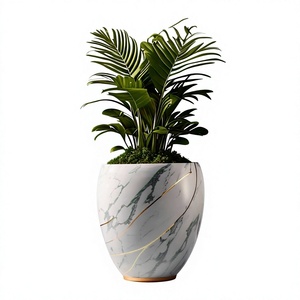 Decoración de plantas de interior con estilo americano moderno y lujoso, con patrón de mármol y soporte metálico duradero. - Product Image 1
