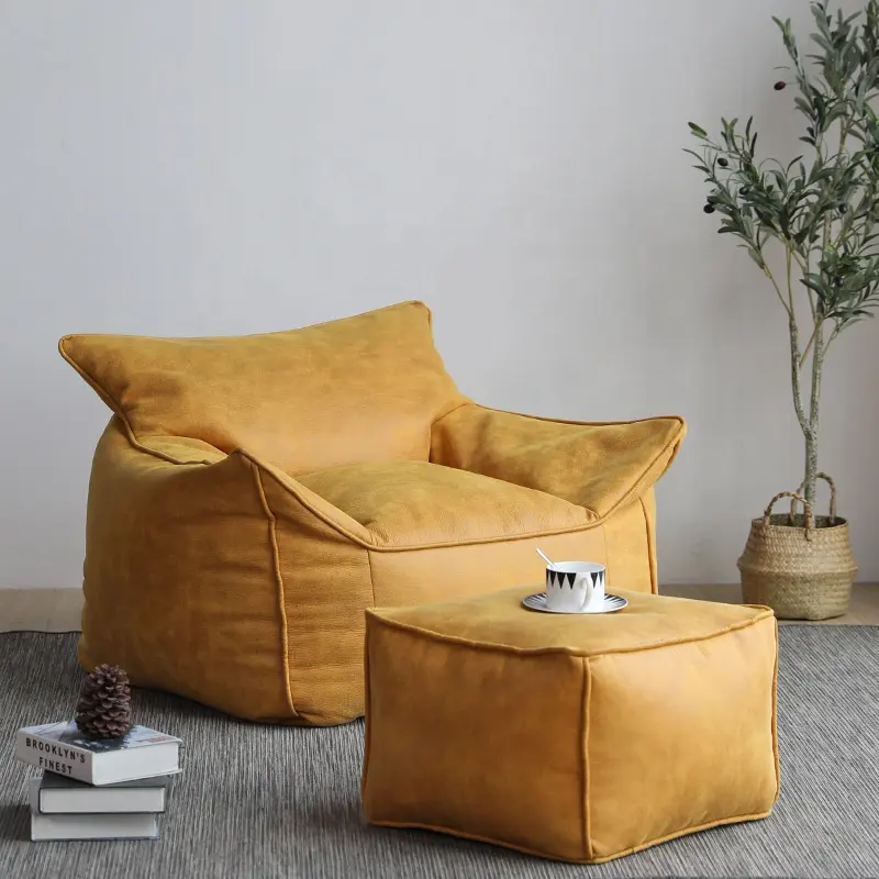 Amazon hot selling high quality luxury European suede soft armchair cover with ottoman bean bag sofa