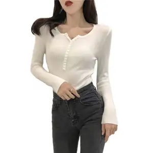 Autumn/winter 2021 women new single-breasted long-sleeve sweater outerwear Korean color slimming inner knit