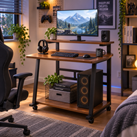 Rak CPU Ergonomis Hemat-Ruang Berbahan Logam E1 yang Tahan Lama, Rak Penyimpanan, Baki Keyboard, Workstation Laptop PC untuk Rumah dan Kantor