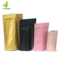 Sachet Doypack refermable personnalisé en aluminium noir mat et rose avec fermeture éclair, idéal pour l'emballage alimentaire