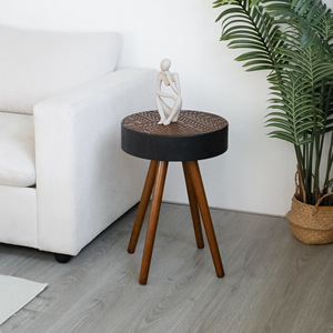 15.7-inch <b>Round</b> Coffee <b>Table</b> with Carved Top Eco-Friendly Living Room Furniture for <b>Small</b> Spaces Modern Accent Nightstand - Product Image 6