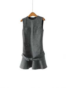 S~P 2026 Nuovo Abito Primaverile in Lana di Pecora <span class=keywords><strong>Grigio</strong></span> Misto con Motivo a Spina di Pesce Profumato e Cintura - Product Image 3