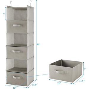 Hanging Closet Organizer 6 Tier Foldable Storage <b>Shelf</b> With <b>Hooks</b> For Bedroom Clothes Organization Light Grey - Product Image 3
