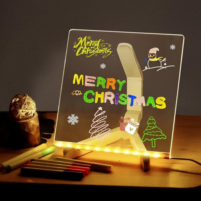 LED Note Board with Colors Glowing Acrylic Message Board Illuminating Dry Erase Board with Sturdy Stand