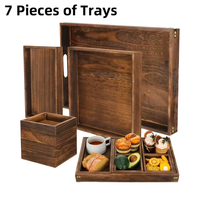 Plateau en bois rustique à 7 compartiments avec poignées pour placer des objets de grande et petite taille, des collations, du thé, du café, des desserts