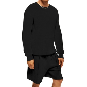 Custom Embroidery Logo Sweatsuit <b>Plus</b> <b>Size</b> Waffle Tracksuit <b>Plus</b> <b>Size</b> Wholesale Stretchable 2 Piece <b>Jogger</b> Suit Short Men's <b>Sets</b> - Product Image 4