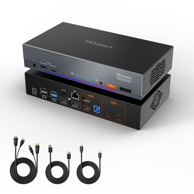 TESmart Dual Monitor Switch KVM Dock 2 Port 4K 60Hz Thunderbolt 4 Displayport 1 Laptop & 1 Desktop EDID for Hybrid Work