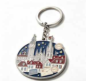 <b>Custom</b> Logo Metal Enamel Castle <b>Keychain</b> Round Alloy Coin Holder Souvenir Gift for Travel Promotion - Product Image 1