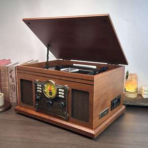Tocadiscos de 3 Velocidades con Acabado en Nogal Premium, Fonógrafo Inalámbrico BT con Reproductor de CD y Casete, Sistema de Audio Vintage para el Hogar - Product Image 2