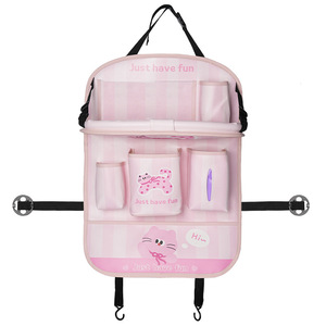 Car Back Seat Organizer With <b>Foldable</b> <b>Table</b> Multi Functional Storage Bag For Kids Travel Pink Cat Design - Product Image 4